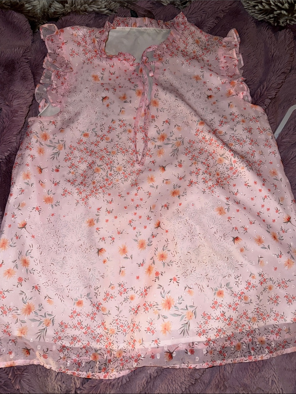 Pink Floral Ruffle Sleeveless Blouse